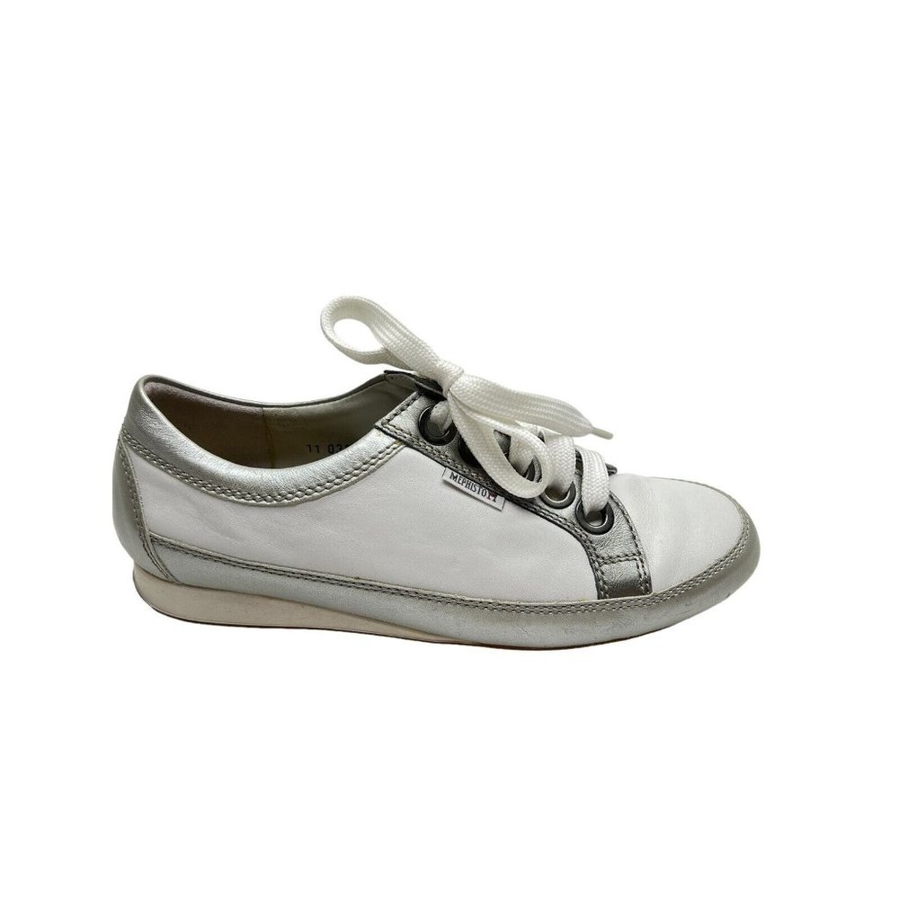 Mephisto women’s White  & Silver Leather Sneakers Shoes Size US 7